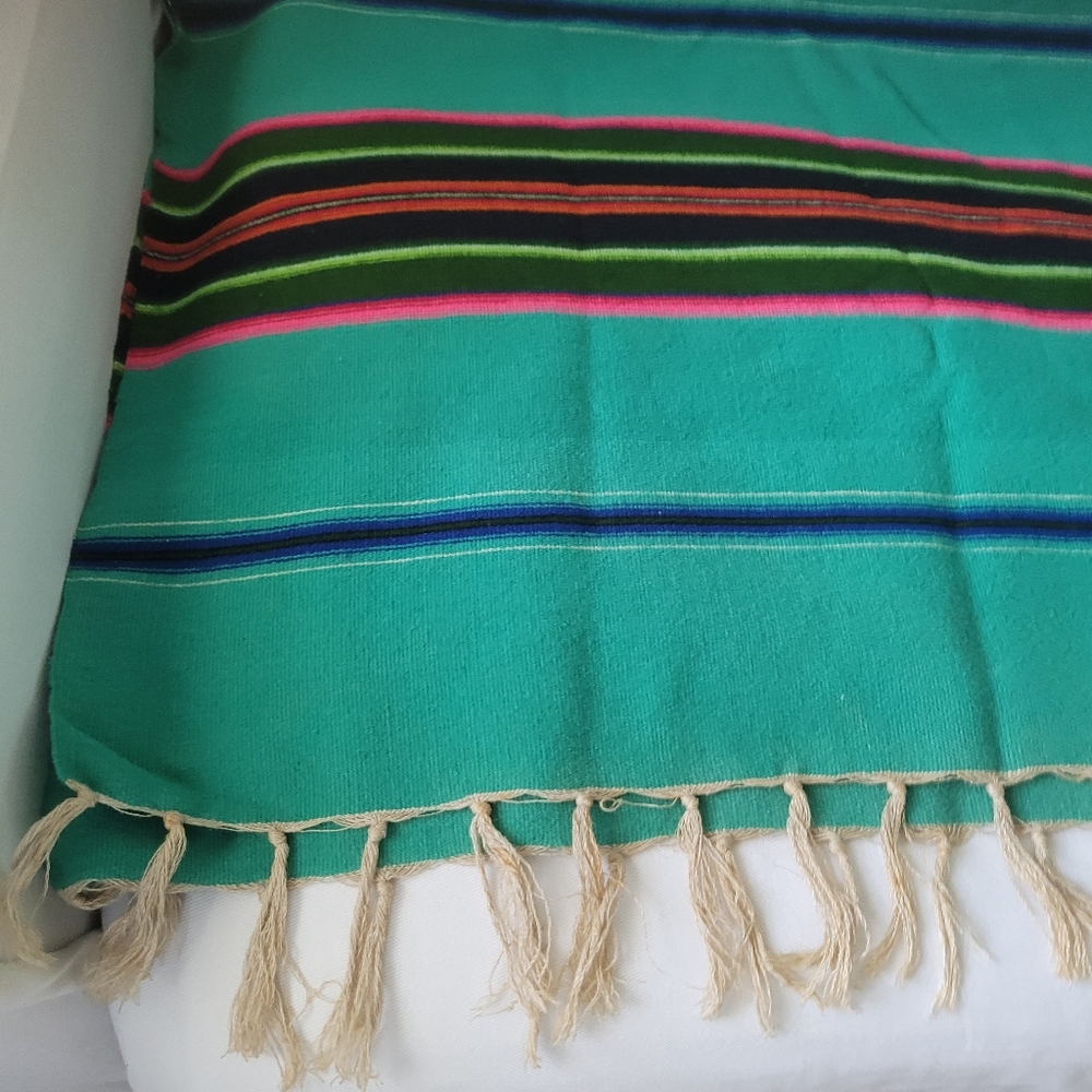 Colorful Striped Wool? Throw Blanket with 3" Fringe - Picture 2 of 16